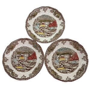 3 Johnson Brothers Friendly Village Ice House Replacement Saucers 5 5/8” Vintage